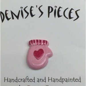 Valentines Day Pink Red Mitten Pin Brooch Handmade